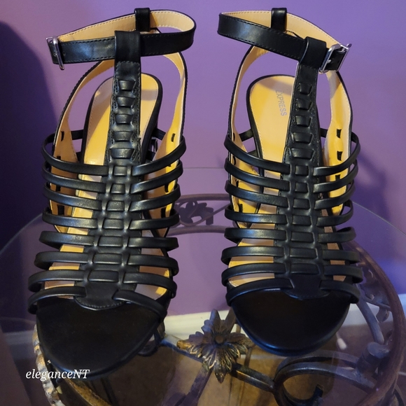 Express Strappy Gladiator Ankle Strap Heeled Sandal Black Women's Sz: 10 NWOT - Picture 7 of 10